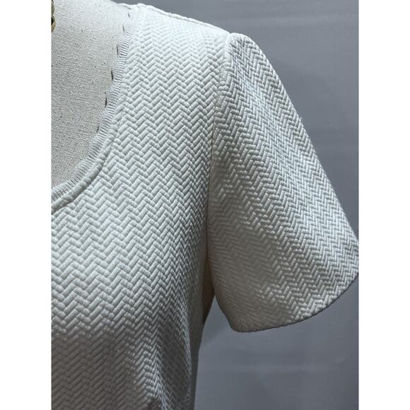 Rebecca Taylor Short Sleeve Stretch Textured Scoop Neck White Lined Dress Sz 10 - Picture 11 of 15